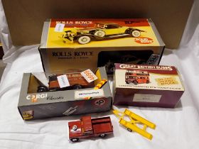 Rolls Royce Phantom II radio, boxed, a Corgi truck and an unboxed Landrover and trailer. Not