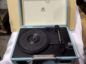 Baby blue GPO turntable with bluetooth. Not available for in-house P&P