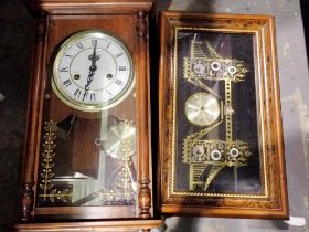 Two mahogany cased wall clocks. Not available for in-house P&P