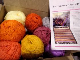 The Knitting Network Late Summer Sunsets blanket wool and pattern. Not available for in-house P&P