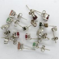 Seven pairs of silver stone set stud earrings. UK P&P Group 0 (£6+VAT for the first lot and £1+VAT