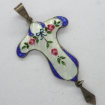 Hallmarked silver and guilloche enamelled pendant, H: 50 mm. UK P&P Group 0 (£6+VAT for the first