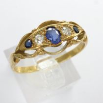 18ct gold sapphire and diamond set ring, central stone does not test as sapphire, size P, 2.4g UK