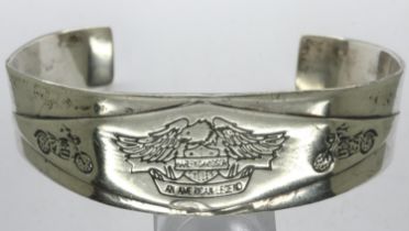 925 silver Harley Davidson bangle, L: 75 mm. UK P&P Group 0 (£6+VAT for the first lot and £1+VAT for