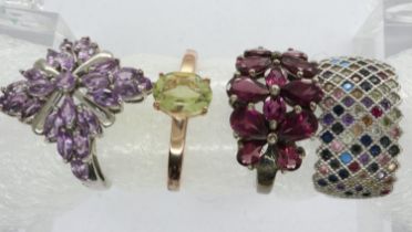 Four modern 925 silver stone set rings, mixed sizes. UK P&P Group 0 (£6+VAT for the first lot and £