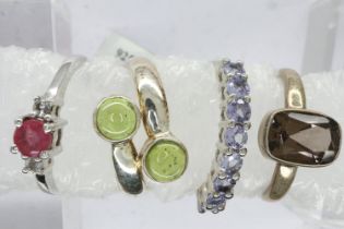 Four Gemporia and TGGC 925 silver stone set rings, mixed sizes. UK P&P Group 0 (£6+VAT for the first