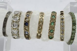 Four 9ct gold stone set rings, various sizes, plus three silver rings, two rings lacking stones,