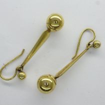 Pair of 9ct gold ball drop earrings, 1.6g. UK P&P Group 0 (£6+VAT for the first lot and £1+VAT for