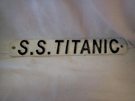 Cast iron SS Titanic wall plaque, W: 30 cm.