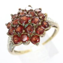 9ct gold cluster ring set with garnets and diamond shoulders, size P, 2.8g. UK P&P Group 0 (£6+VAT