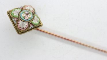 Victorian micro-mosaic stick pin, L: 80 mm. UK P&P Group 0 (£6+VAT for the first lot and £1+VAT