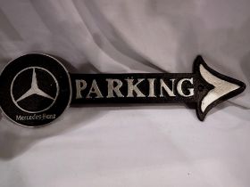 Cast iron Mercedes parking arrow, W: 40 cm. UK P&P Group 2 (£20+VAT for the first lot and £4+VAT for
