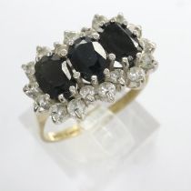 9ct gold cluster ring set with sapphires and cubic zirconia, size L/M, 2.6g. UK P&P Group 0 (£6+