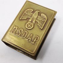 Third Reich brass matchbox holder with NSDAP logo, marked Ges. Gesch. UK P&P Group 1 (£16+VAT for