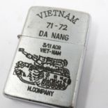 Vietnam War period Zippo lighter, date-coded to the base for 1972. UK P&P Group 1 (£16+VAT for the