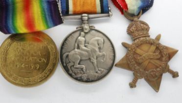 WWI medal group (pair and 1914-15 star), named to 13195 Private T O'Leary, South Lancs Regiment.