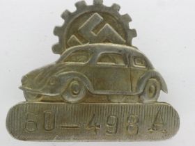 WWII German Volkswagen Factory workers ID lapel pin. UK P&P Group 1 (£16+VAT for the first lot