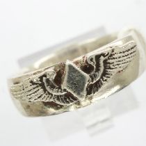 WWII US WASP (Woman’s Airforce Service Pilots) silver ring, size N. UK P&P Group 1 (£16+VAT for