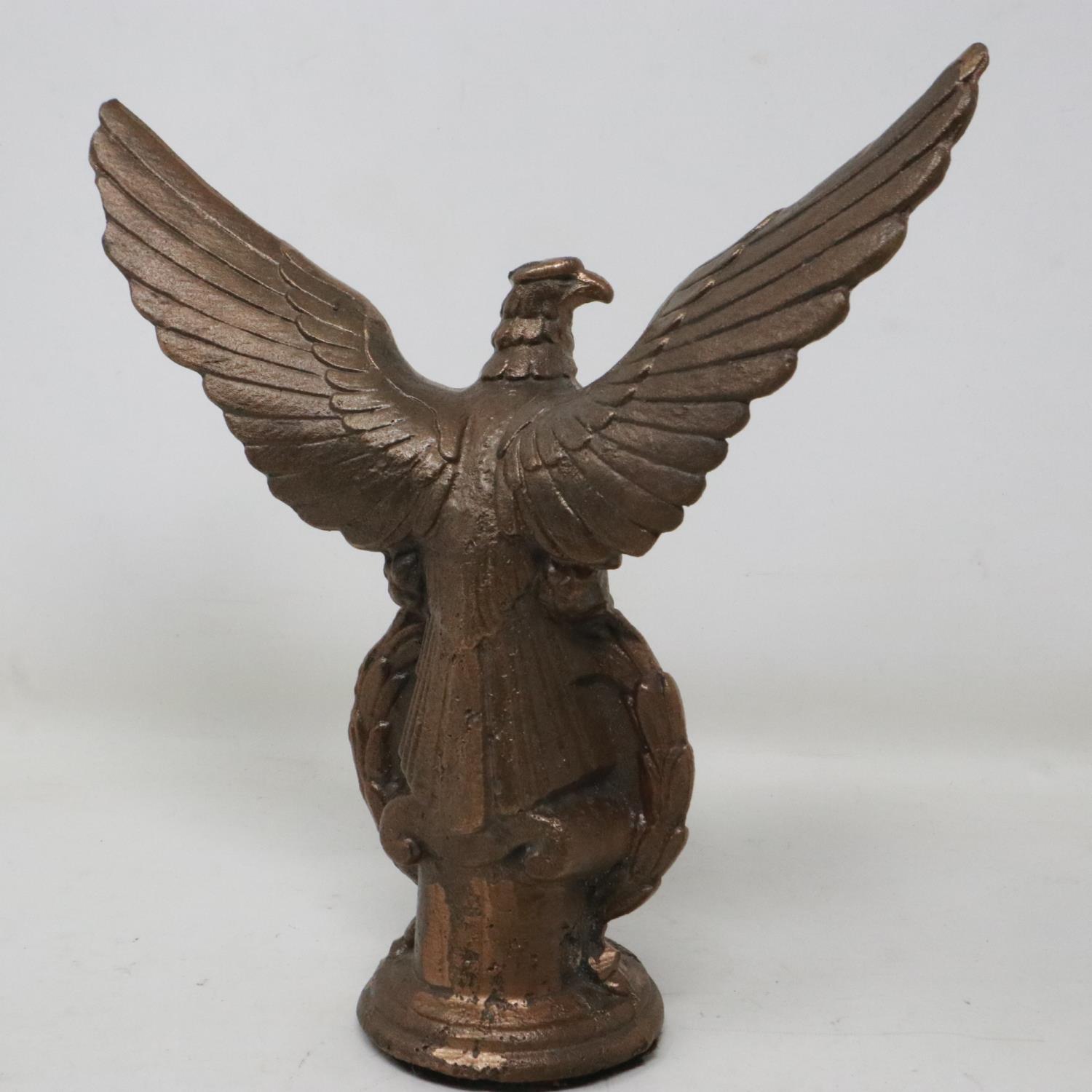Third Reich brass desk eagle, surmounted with an original 3-part construction Iron Cross with an - Image 2 of 2