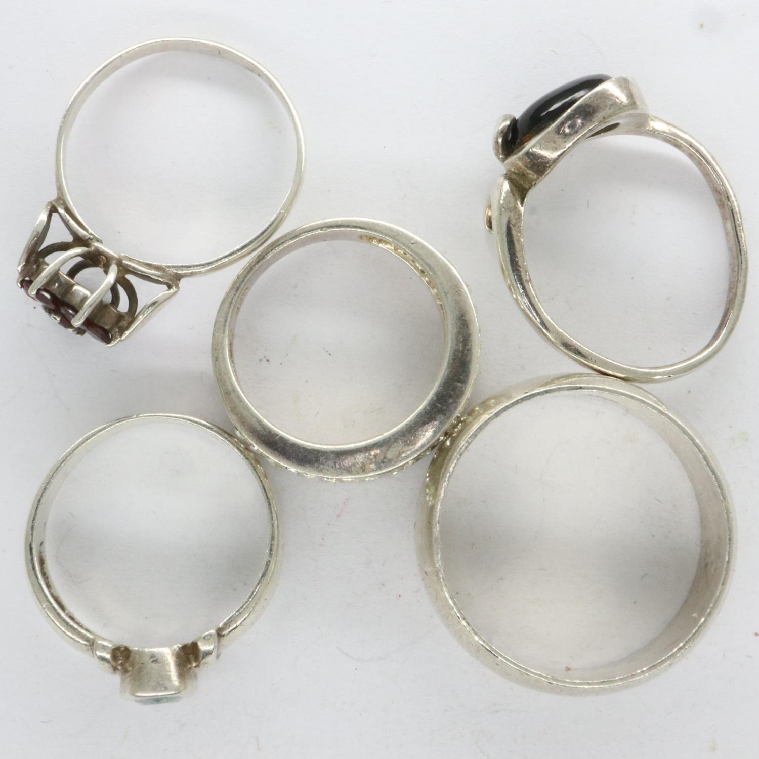 Five silver rings, stone set examples, mixed sizes. UK P&P Group 0 (£6+VAT for the first lot and £ - Image 2 of 3