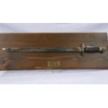 WWI bayonet recovered from Gallipoli, later mounted on a presentation plinth. UK P&P Group 2 (£20+