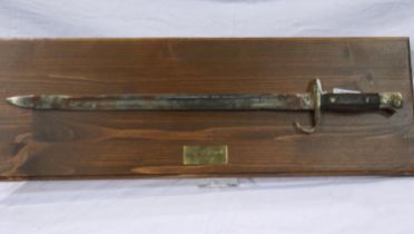 WWI bayonet recovered from Gallipoli, later mounted on a presentation plinth. UK P&P Group 2 (£20+