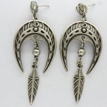 Pair of continental silver drop earrings, L: 75 mm, boxed. UK P&P Group 0 (£6+VAT for the first