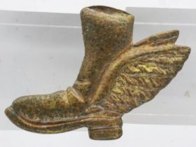 WWII period Late Arrivals Club winged boot badge, an unofficial award given to RAF pilots or members
