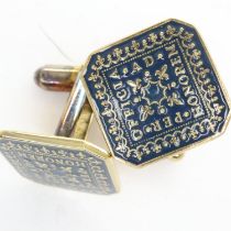 Pair of hallmarked silver cufflinks, gilt and enamelled, face 15 x 15 cm, 9.3g. UK P&P Group 0 (£6+