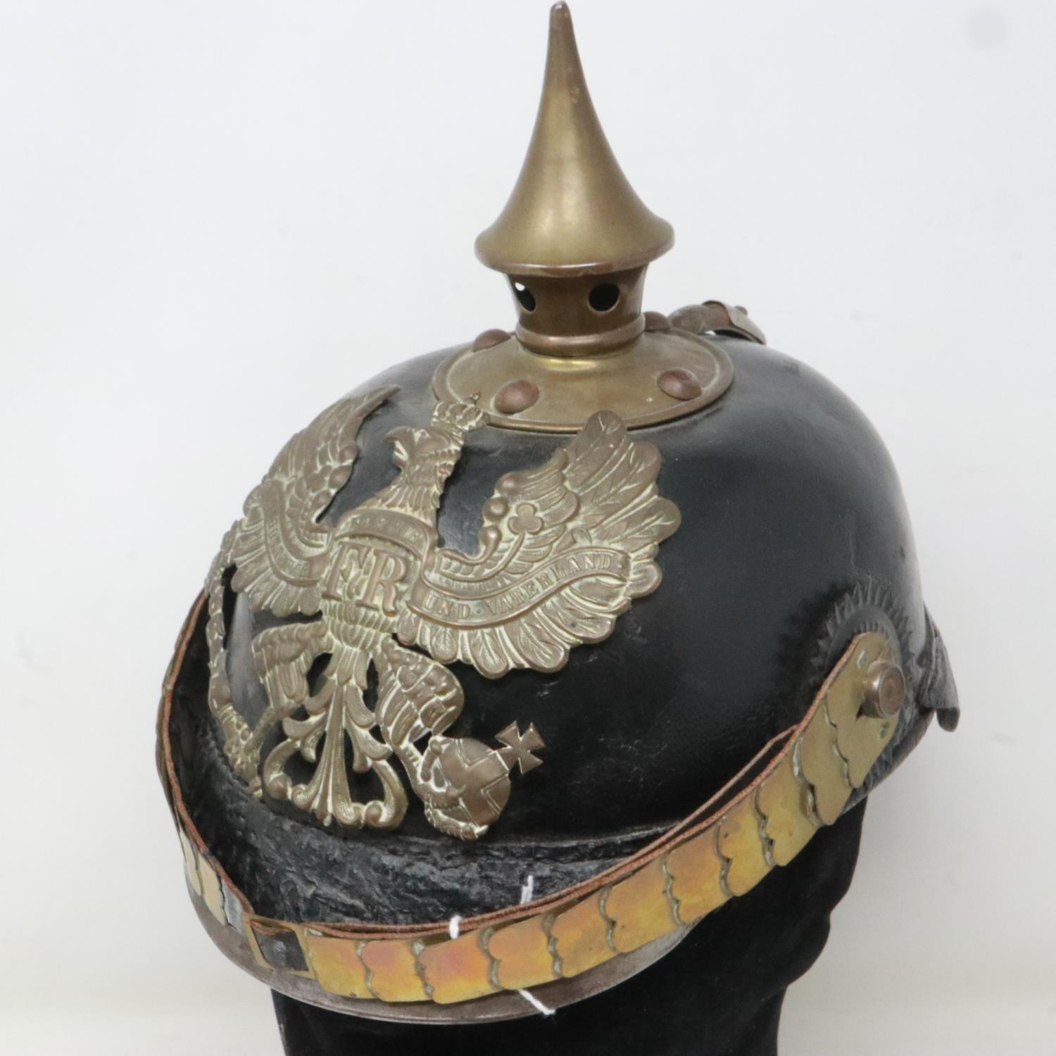 WWI Prussian NCOs Pickelhaube helmet. UK P&P Group 2 (£20+VAT for the first lot and £4+VAT for