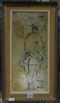 A mid 20th century unattributed oil on canvas, Don Quixote, indistinctly signed, 25 x 56 cm. Not