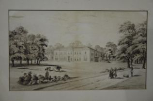 James Croston (1890 - 1893): pencil sketch with watercolour wash, a northern hall or stately home (
