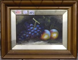 Evelyn Chester (1875 - 1929): oil on board, still life study of fruit, 29 x 18cm. Not available