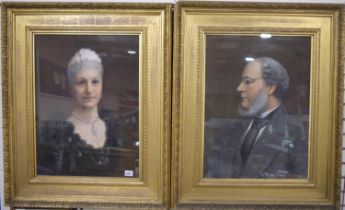 A pair of late 19th / early 20th century unattributed gouache portraits, a lady and gentleman,