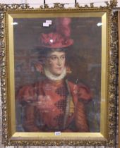 A distressed 19th century oil on canvas portrait of a lady, 59 x 79 cm. Losses of paint and two