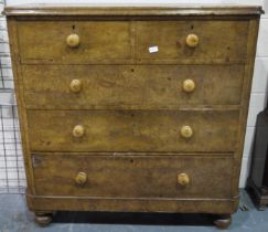 A Victorian varnished pine chest of two-short over three-long drawers, 121 x 46 x 123 cm H.