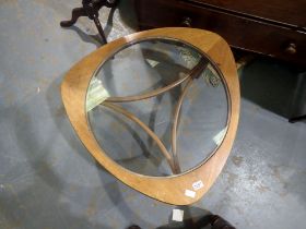 Nathan mid 20th century teak centre table with glass insert, 77 x 77 x 44 cm H.