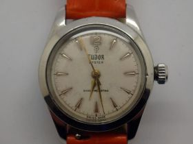 TUDOR: Midi Oyster automatic wristwatch, steel cased with silvered dial on replacement leather