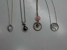 Four 925 silver pendant necklaces, largest chain L: 46 cm. UK P&P Group 0 (£6+VAT for the first