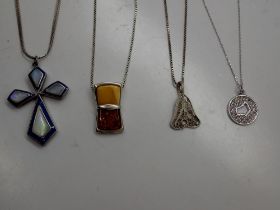 Four 925 silver pendant necklaces including stone set examples, largest chain L: 50 cm. UK P&P Group