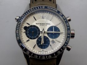 RAYMOND WEIL: Geneve new old stock gents automatic chronograph wristwatch with three subsidiary