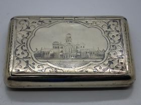 Russian silver table snuff box with Niello architectural decoration, 105 x 70 mm, 137g. UK P&P Group