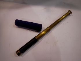 Brass three draw telescope, extended L: 39 cm. UK P&P Group 2 (£20+VAT for the first lot and £4+