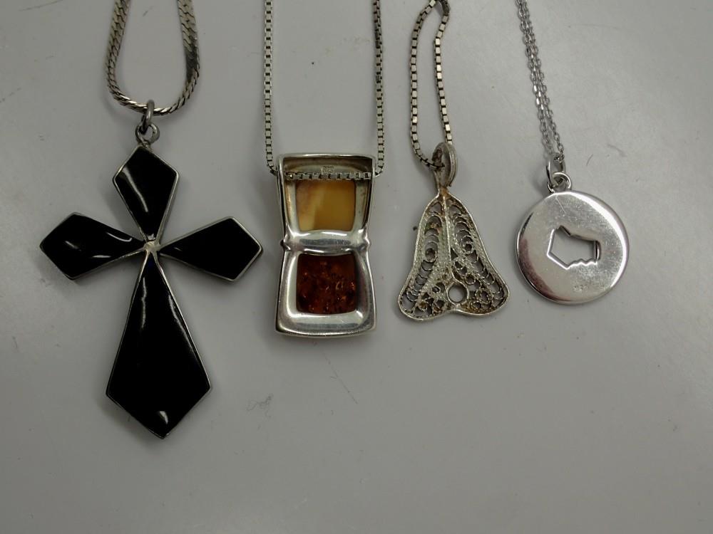 Four 925 silver pendant necklaces including stone set examples, largest chain L: 50 cm. UK P&P Group - Image 2 of 2