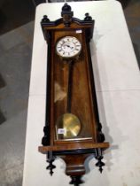 19th century mahogany cased Vienna wall clock with twin weights and subsidiary dial, H: 125 cm.