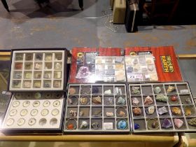 Collection of gemstone and geological specimens with two folders of part works. Not available for