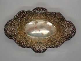 Hallmarked silver pierced oval dish, Birmingham assay, L: 14 cm, 51g. UK P&P Group 1 (£16+VAT for