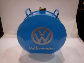 Light blue Volkswagen petrol can with brass cap, H: 39 cm. UK P&P Group 3 (£30+VAT for the first lot