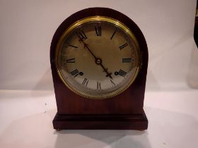 Edwardian inlaid mahogany mantel clock with a WML Gilbert Clock Company, Connecticut, USA