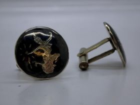 Pair of large domed Siam sterling silver cufflinks. UK P&P Group 0 (£6+VAT for the first lot and £